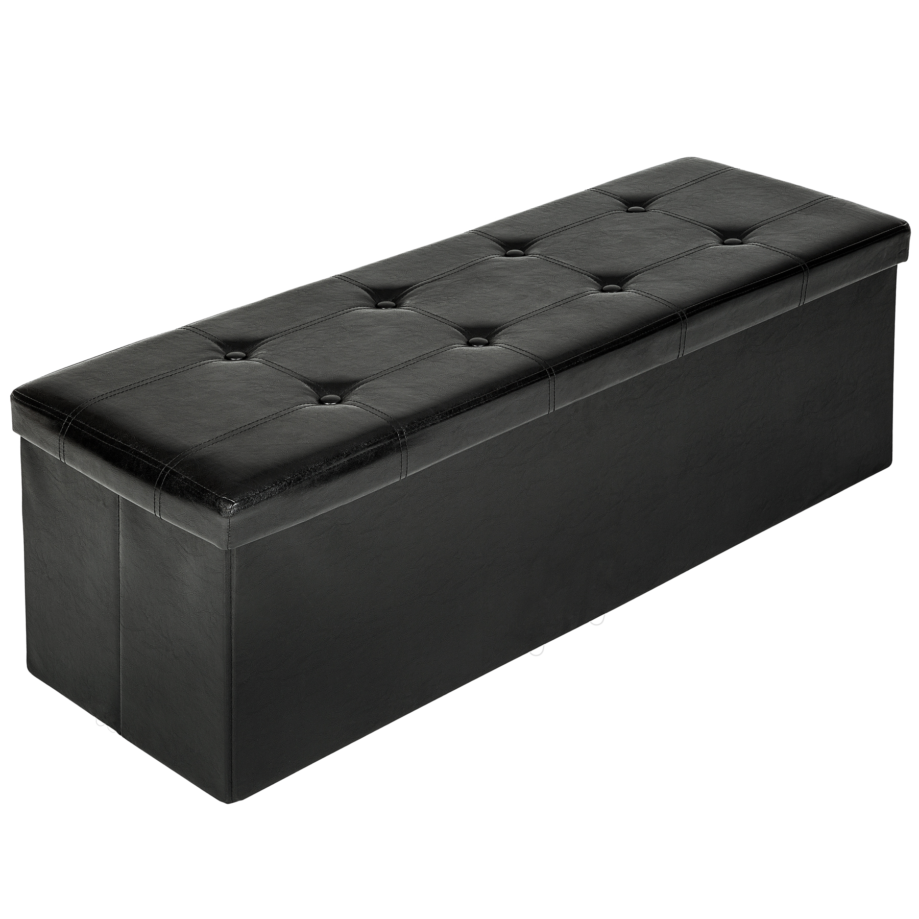 Tectake - Taburete plegable con caja de almacenamiento rectangular 110 x 38 x 38 cm  Taburete puf con espacio para almacenar  Funda decorativa de piel sintética y asiento acolchado  Plegable, compacto