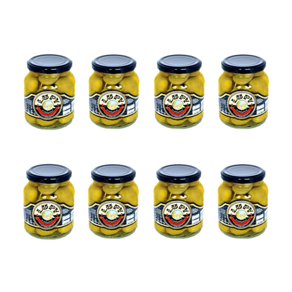 ACEITUNAS GORDAL PICANTES  LUPY. CAJA DE 8 TARROS DE 200 GR. CALIDAD EXCEPCIONAL