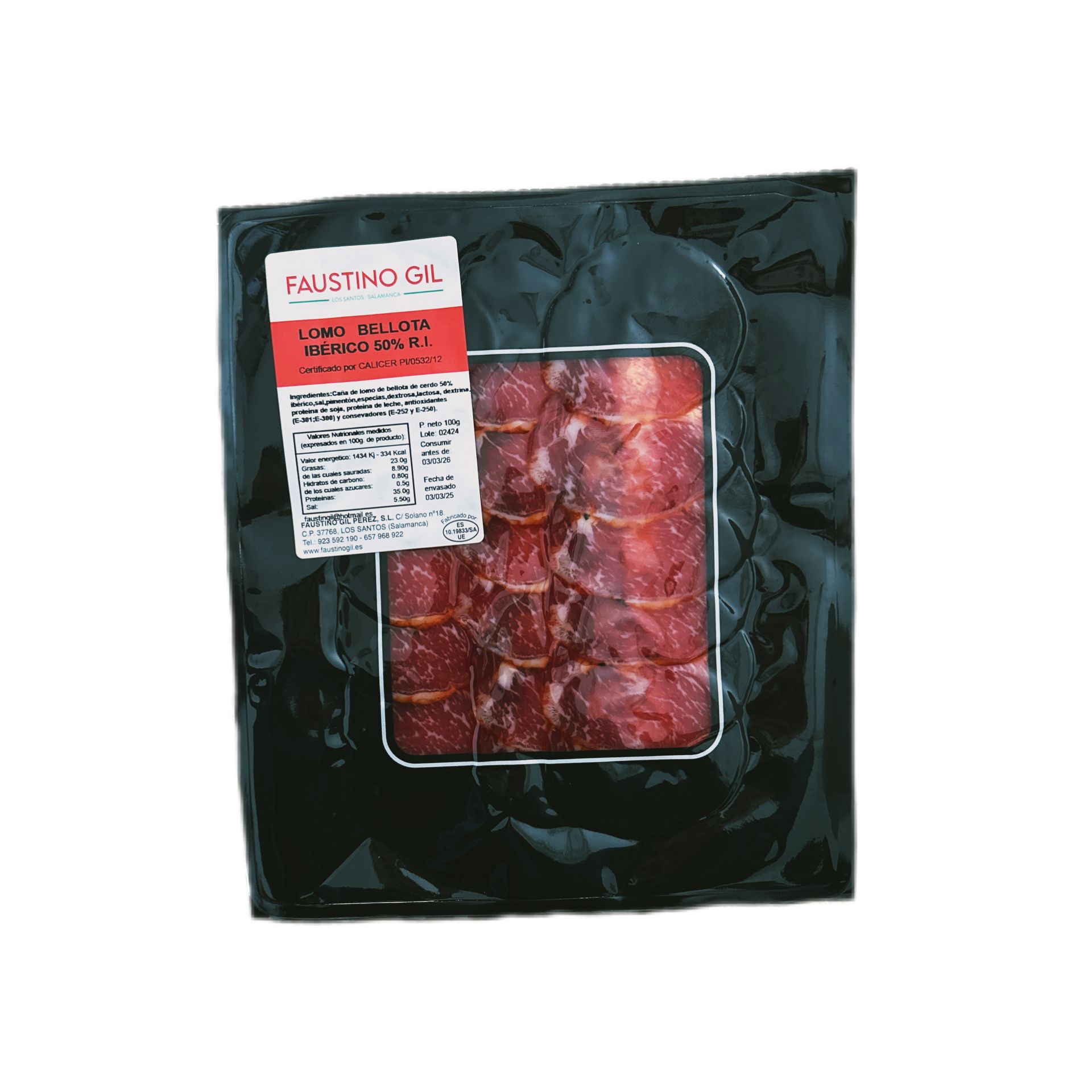 LOMO BELLOTA IBERICO - 8 Sobres de 100g - Elaboración tradicional - Ibéricos Faustino Gil -