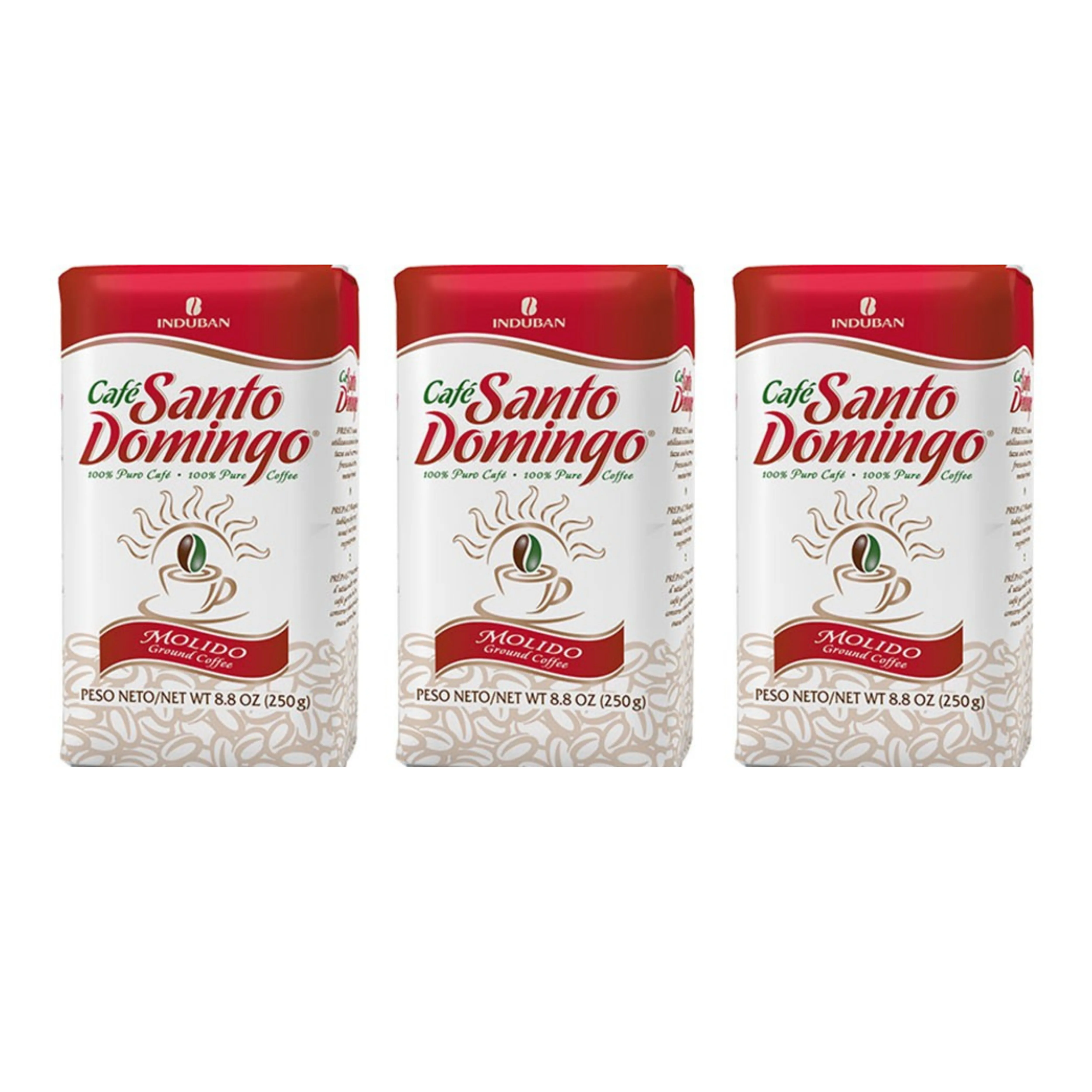 3 PAQUETE DE INDUBAN MOLIDO GROUND COFFEE SANTO DOMINGO  226 G.DE República Dominicana