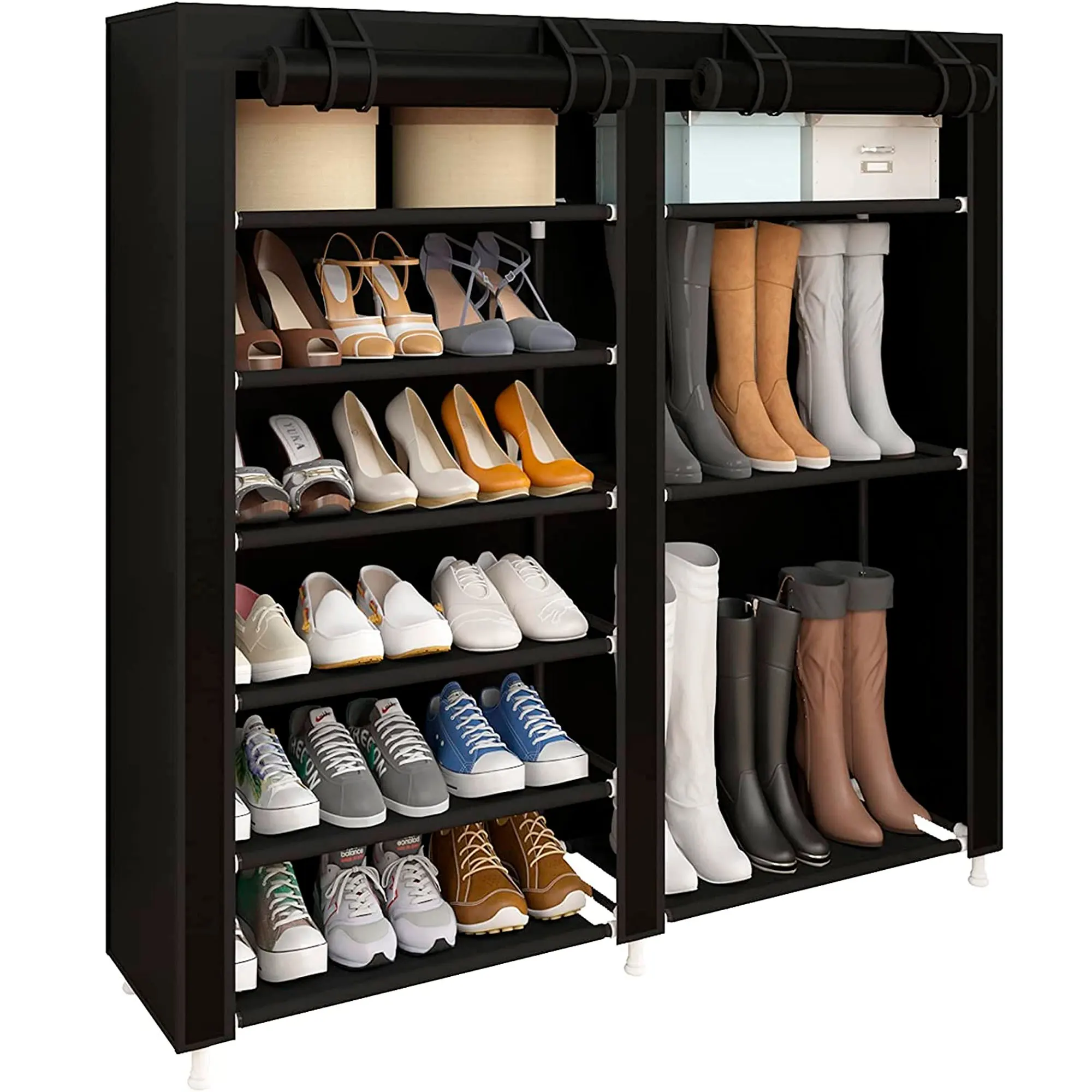 Scarpiera in tessuto nylon per scarpe e stivali con ante con cerniera 110x120x30cm - Organizer per scarpe con 27 paia di stoccaggio