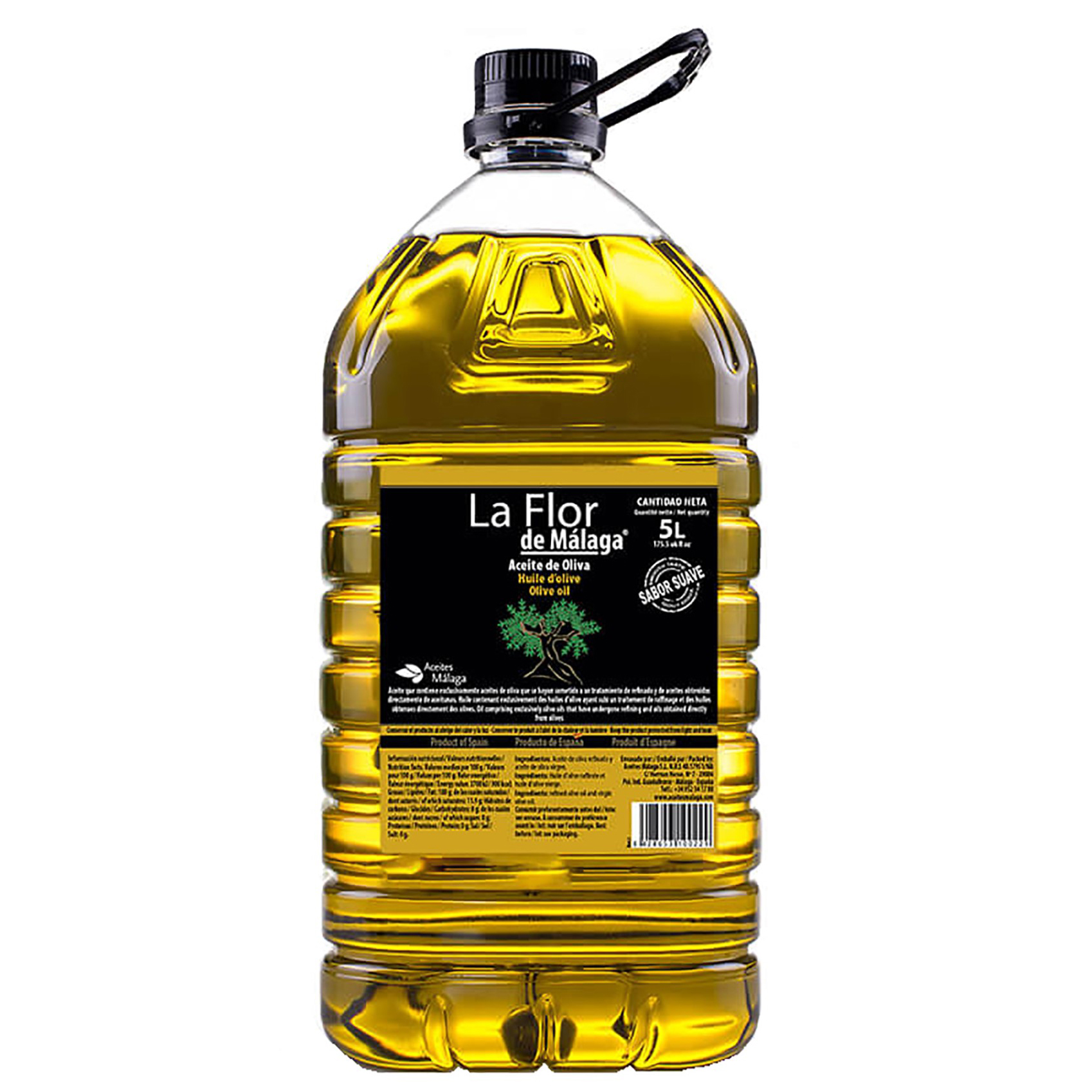 Aceite de oliva suave la flor MALAGA PET GARRAFA TRANSP. Mango negro 5L