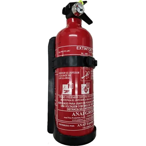 Extintor de polvo ABC 1 KG. eficacia 5A-34B-C con soporte plástico ANAF EX-PS1-X