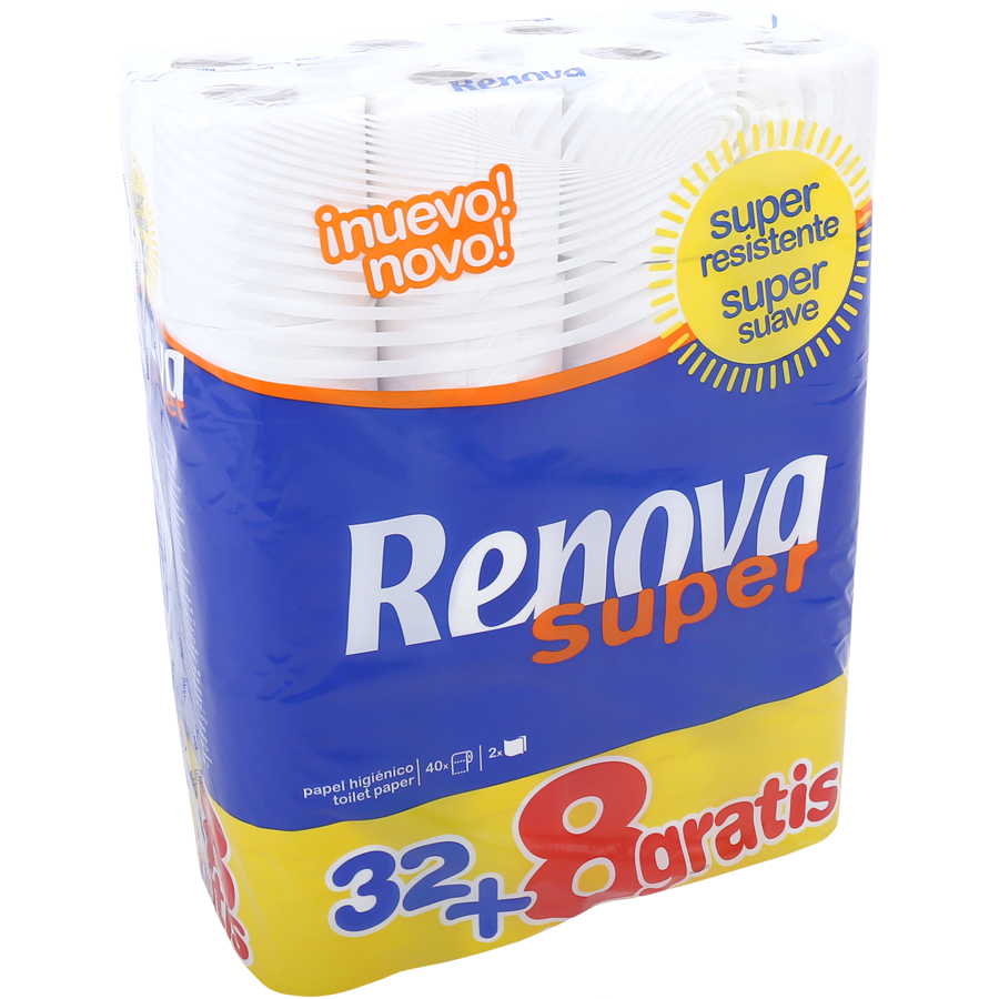 Papel Renova Higiénico Super 40 rollos(32 Rollos +8 Rollos)