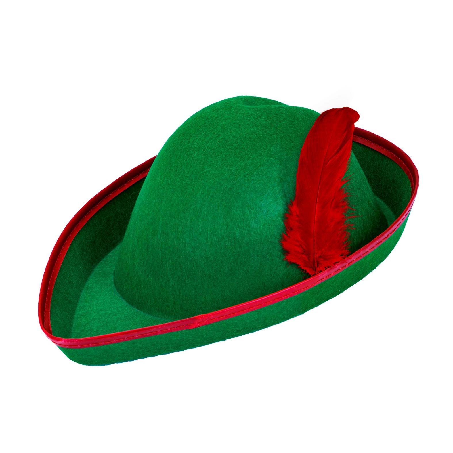 Sombrero de Robin Hood Peter Pan En Color Verde Con Pluma Roja. #Robin #Verde