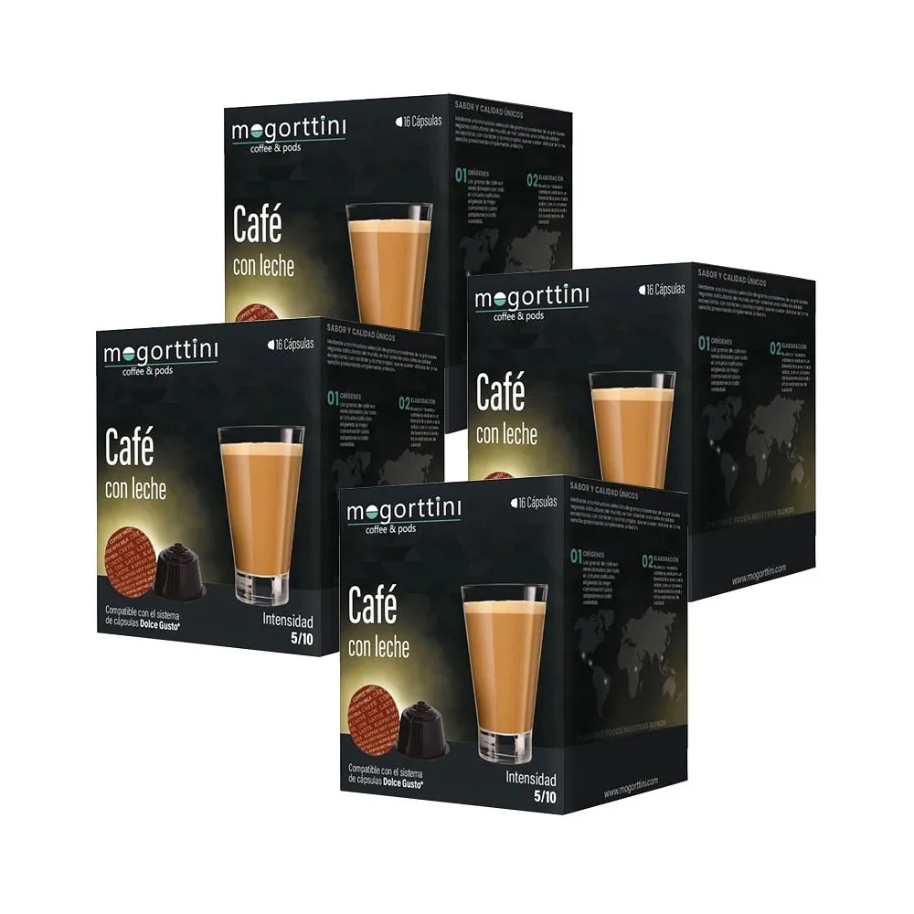 Café Mogorttini com leite 4 caixas de 16 cápsulas compatíveis Dolce Gusto 8436583660720