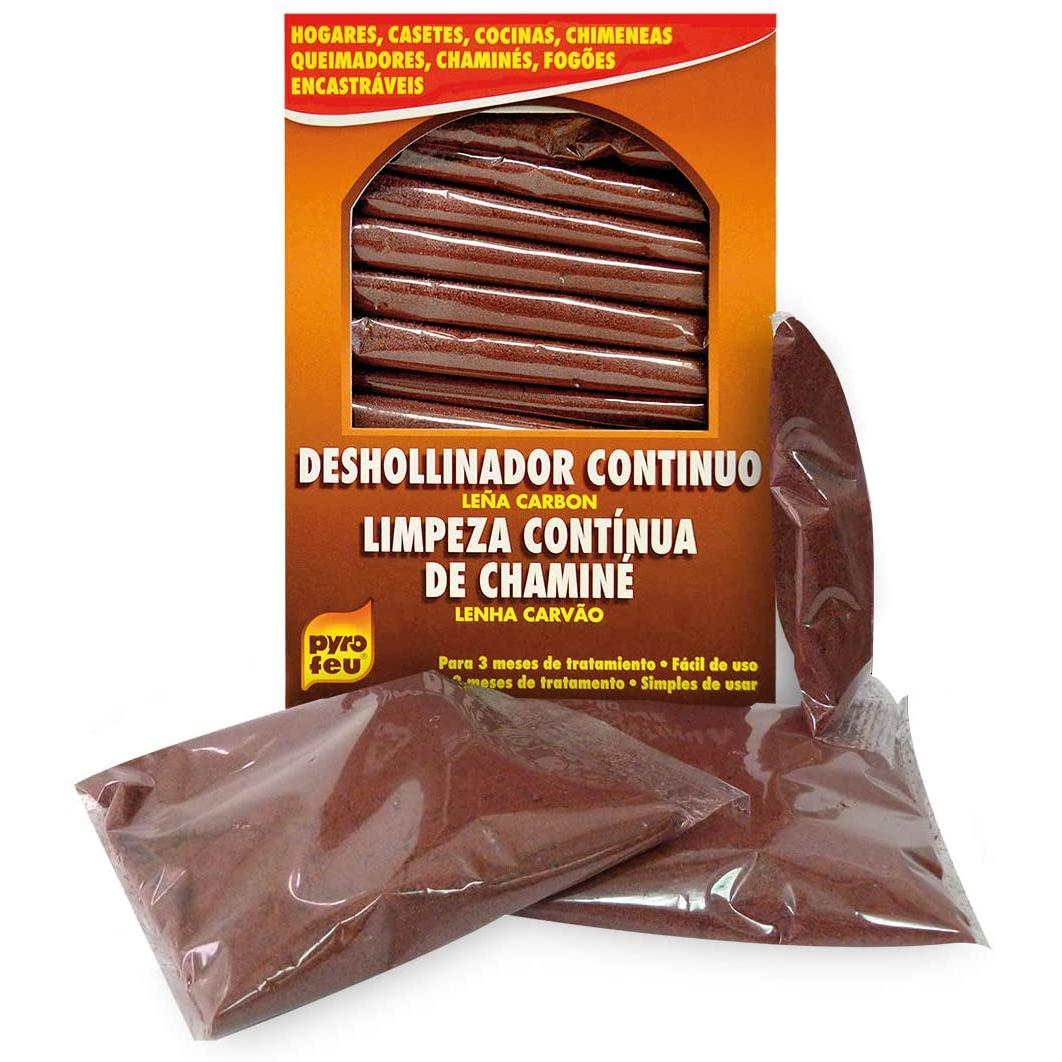 Deshollinador para limpieza y mantenimiento continuo de estufas y chimeneas en caja de 14 unidades, antihollín pellet y leña