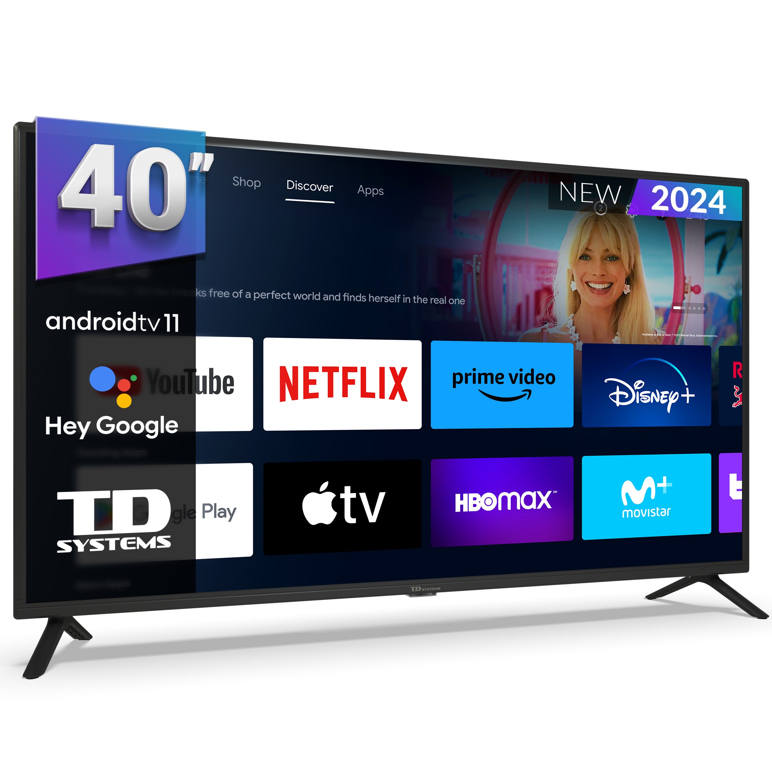 Smart TV 40 pulgadas Full HD Hey Google Official Assistant con control por voz. Televisor Android 11 - TD Systems K40DLC19GLE