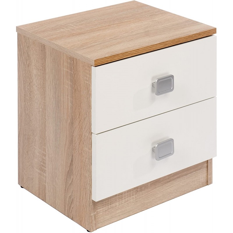Mesita de noche modelo Champion de 2 cajones. Color estructura cambria con cajones blanco