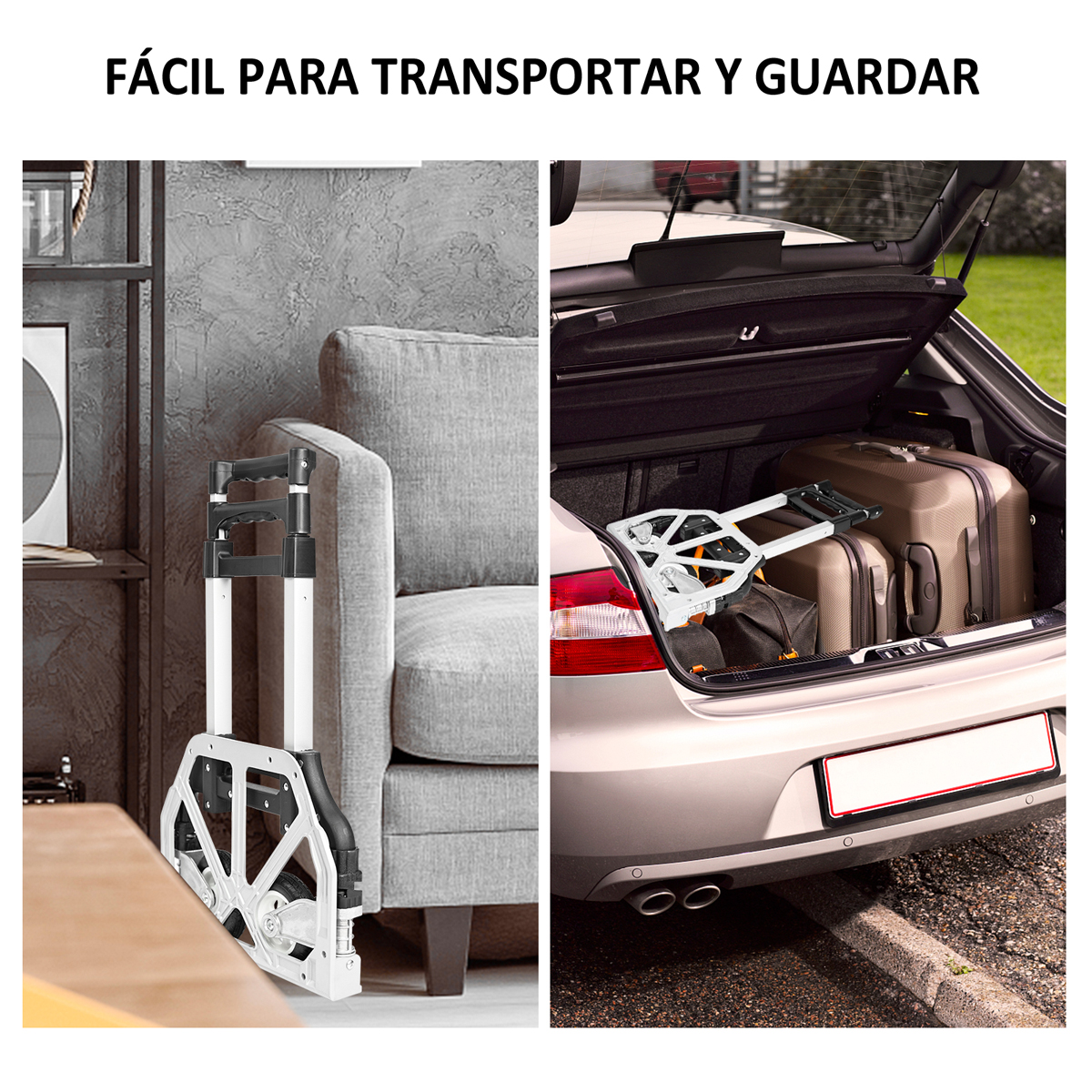 T-Lovendo - Carretilla de Mano Portátil Plegable Carro Ligero Aluminio Equipaje Hogar Almacén Jardín Oficina Coche