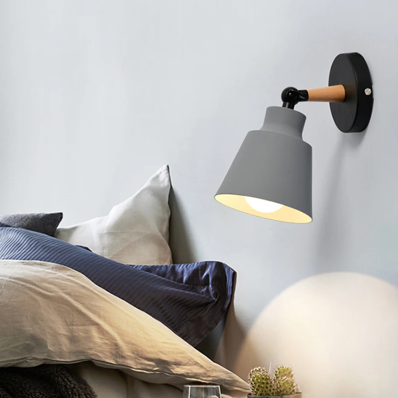 Lampu Dinding Kayu Nordic Lampu Samping Tempat Tidur Lampu Dinding Modern Macaroon Perlengkapan Pencahayaan Bar Restoran Tempat Lilin Dinding Kamar Mandi