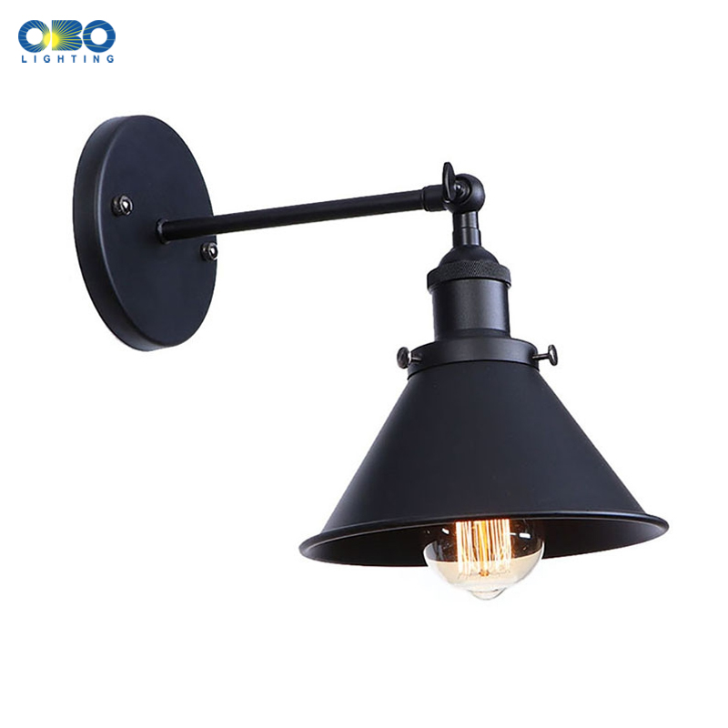 Vintage Lampu Dinding Besi Hitam Kap Lampu E27 LED Lampu LED untuk Ruang Tamu Ruang Kerja/Kamar Tidur/Samping Tempat Tidur Kamar Mandi Dinding Dalam Ruangan lampu Retro