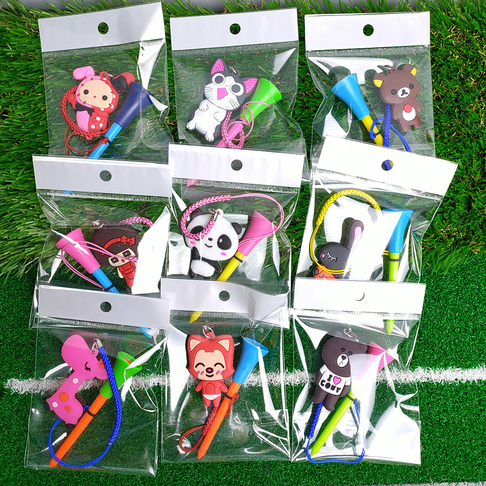 10Pcs กอล์ฟ Tees ยางทำด้วยมือที่แตกต่างกันรูปการ์ตูนเชือกป้องกันผมร่วงกอล์ฟผู้ถือเชือกถักอุปกรณ์กอล์ฟ