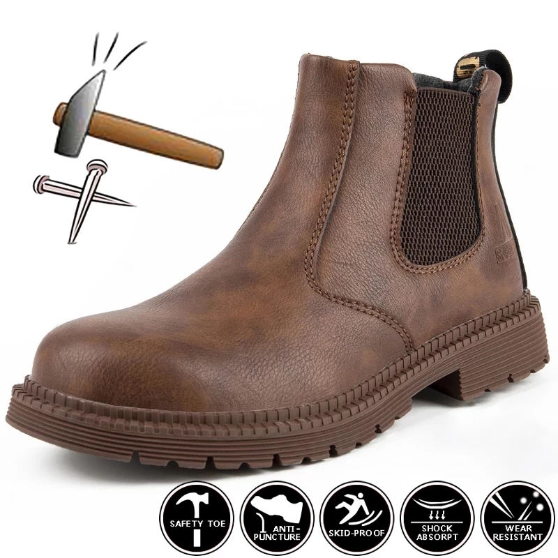 Wasserdichte Arbeits- und Sicherheitsstiefel Herren Lederstiefel Unzerstörbare männliche Arbeitsschuhe Herren Winterstiefel Sicherheitsschuhe Herren Stahlkappenschuh