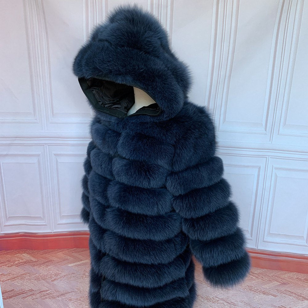 Qiunuoxi-女性用の本物のキツネの毛皮のコート,女性用の天然の毛皮のジャケット,フード付きの女性のコート,高品質,冬,90cm, 2022