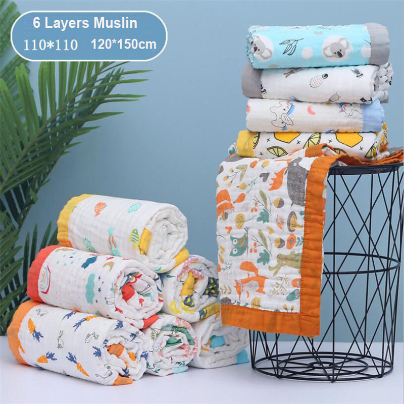 110x110cm 120x150cm 6 capas de muselina niño niña niños manta para dormir Toalla de baño envolvente 100% algodón envoltura para recién nacido manta para bebé
