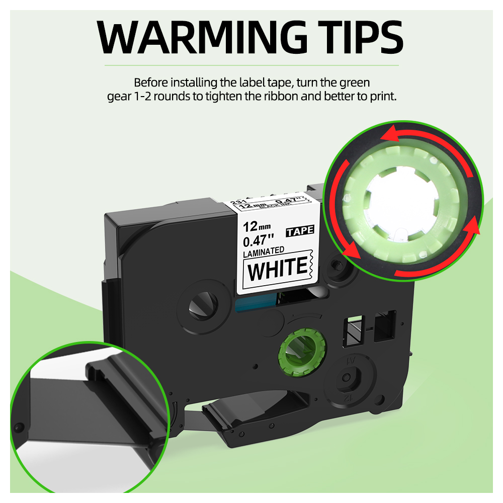 12mm パターンラベルテープ 12mm 互換性ブラザー P touch ラベルメーカー PT-D200 12mm 黒地に白 tze-231 PTH110 PTP300BT 用