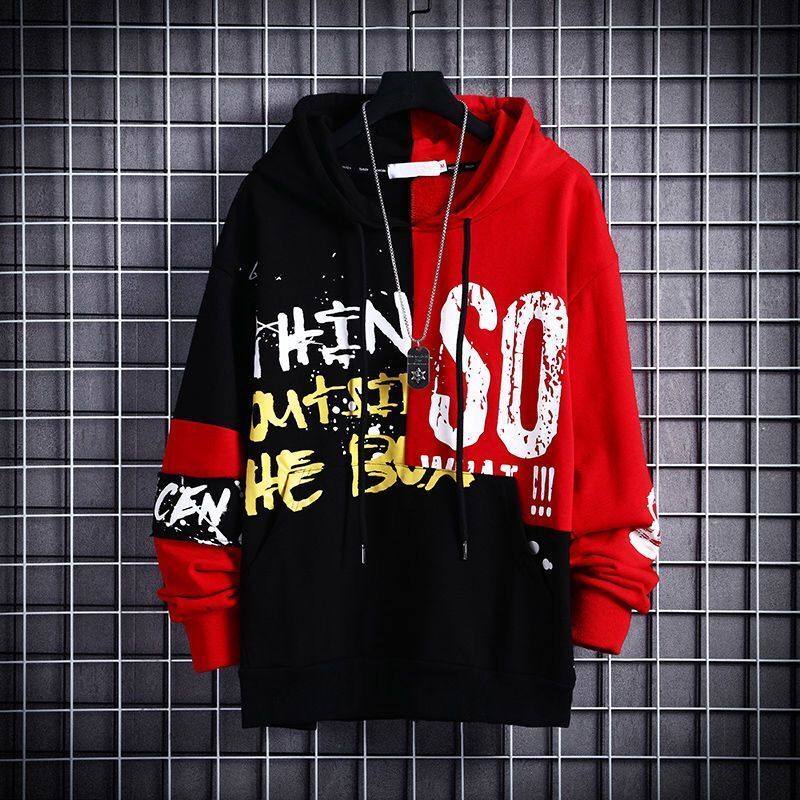 Atasan Hip Hop Pria Bagus Hoodie Patchwork Hitam Streetwear Kaus Pullover Harajuku Pria Hoodie Korea Hoodie Besar Bagus