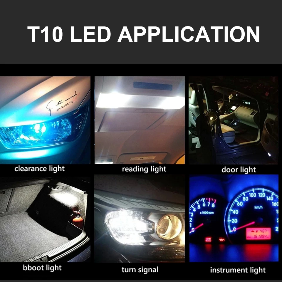 2 uds W5W Led T10 luz de coche COB vidrio 6000K blanco Auto automóvil lámpara de matrícula Led cúpula lectura DRL estilo de bombilla 12V