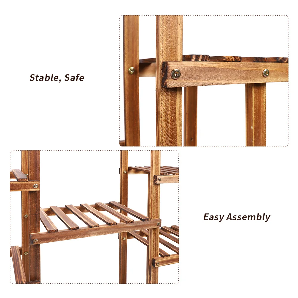 Espositore per fiori in legno carbonizzato a 9 livelli con supporto per piante a più livelli per interni