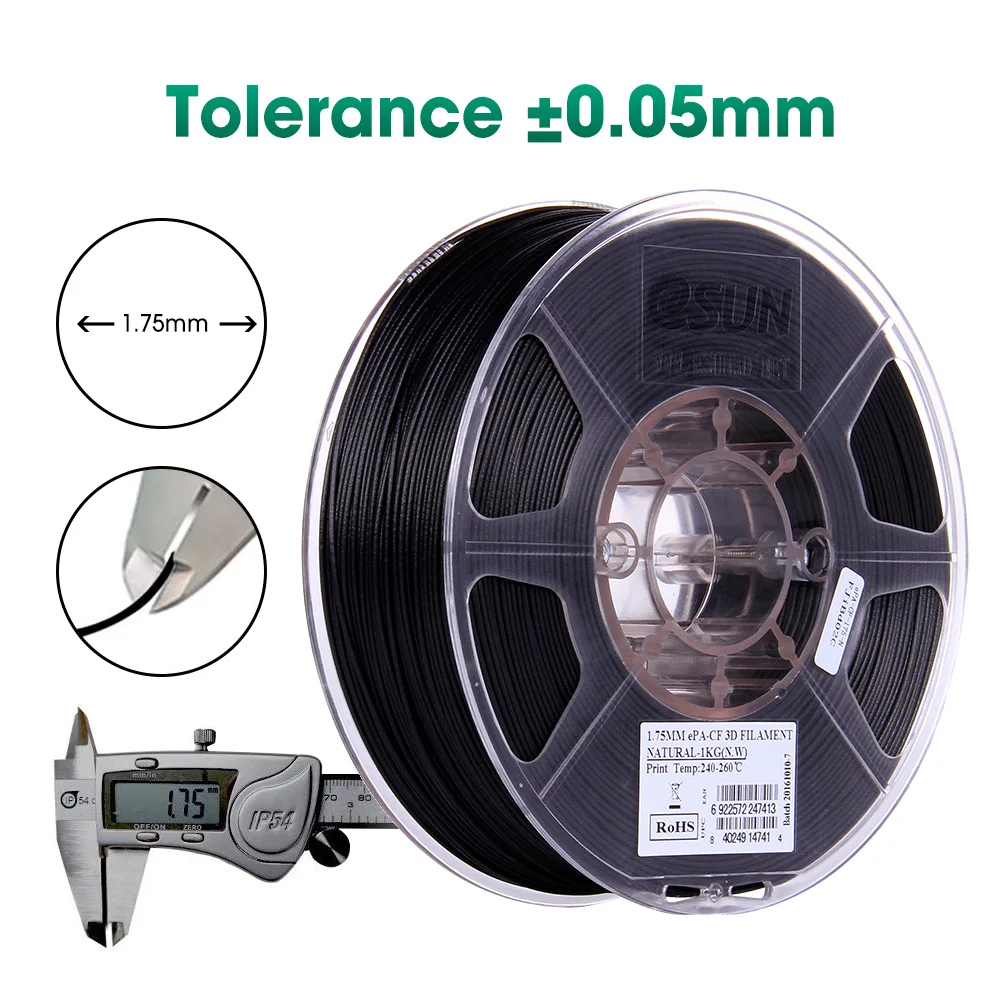 ESUN คาร์บอนไฟเบอร์เติมไนลอน PA-CF 1.75 มม.3D เครื่องพิมพ์ Filament,1 กก.2.2LBS Spool 3D การพิมพ์ Filament สําหรับ 3D เครื่องพิมพ์