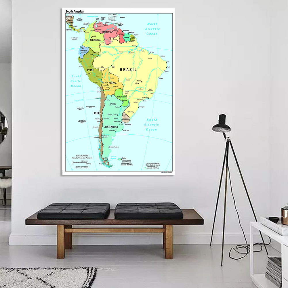 100*150Cm Bản Đồ Chính Trị Của Nam Mỹ Lớn Tường Poster Xịt Tranh In Canvas Sơn Phòng Khách Trang Trí Nhà Trường nguồn Cung Cấp