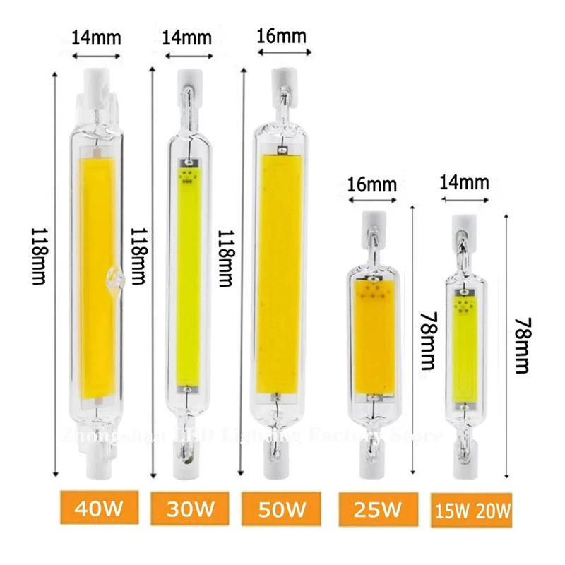 Tubo de cristal LED R7s COB 118mm J118 78mm J78 bombilla COB superbrillante AC110V 220V reemplazo para el hogar lámpara halógena de alta potencia