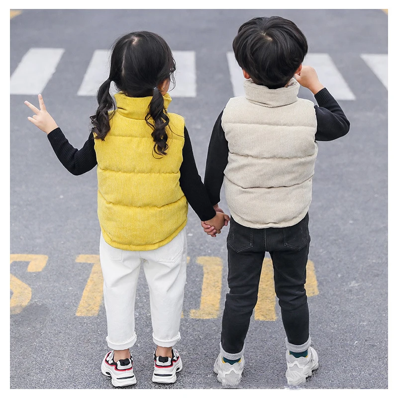 Bambini invernali Addensare Gilet Moda Capispalla caldo per ragazze Ragazzi Giacche Cappotto di velluto a coste Autunno Bambini Giacche di cotone Gilet di cotone