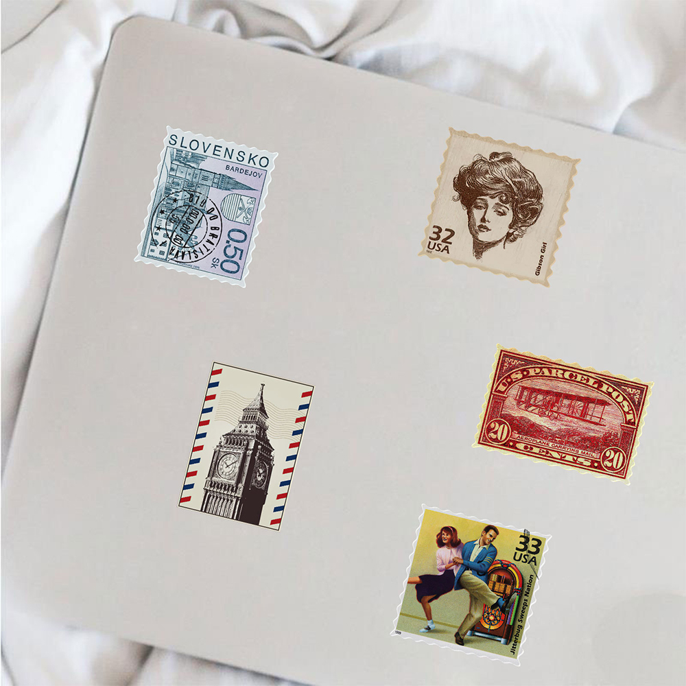 10/30/50 Con Vintage Retro Du Lịch Tem Dán Sổ Lưu Điện Thoại Laptop Đàn Guitar Văn Phòng Phẩm DIY Chống Nước Miếng Dán Đề Can đồ Chơi Trẻ Em