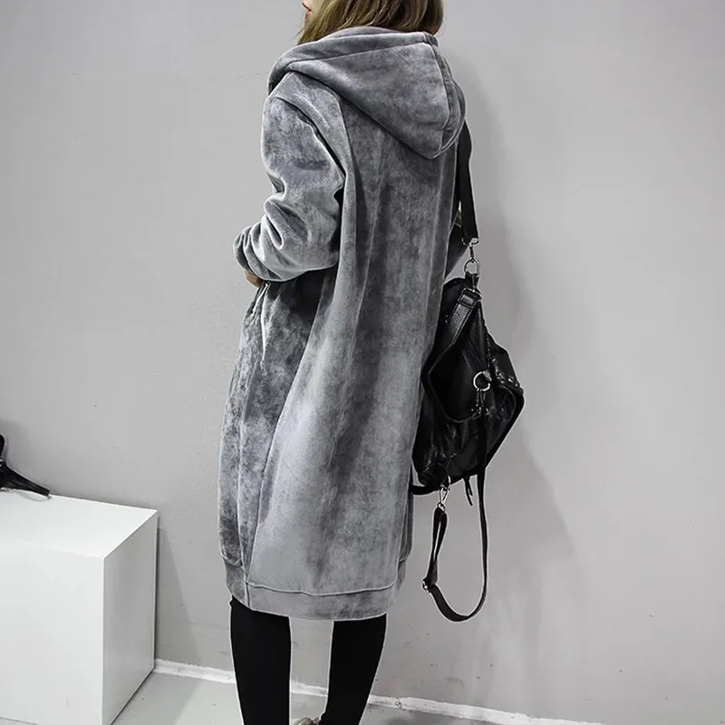 Sudaderas gruesas y cálidas con capucha para mujer, abrigos básicos informales holgados, sudaderas largas de lana negra para mujer, otoño e invierno, 2021