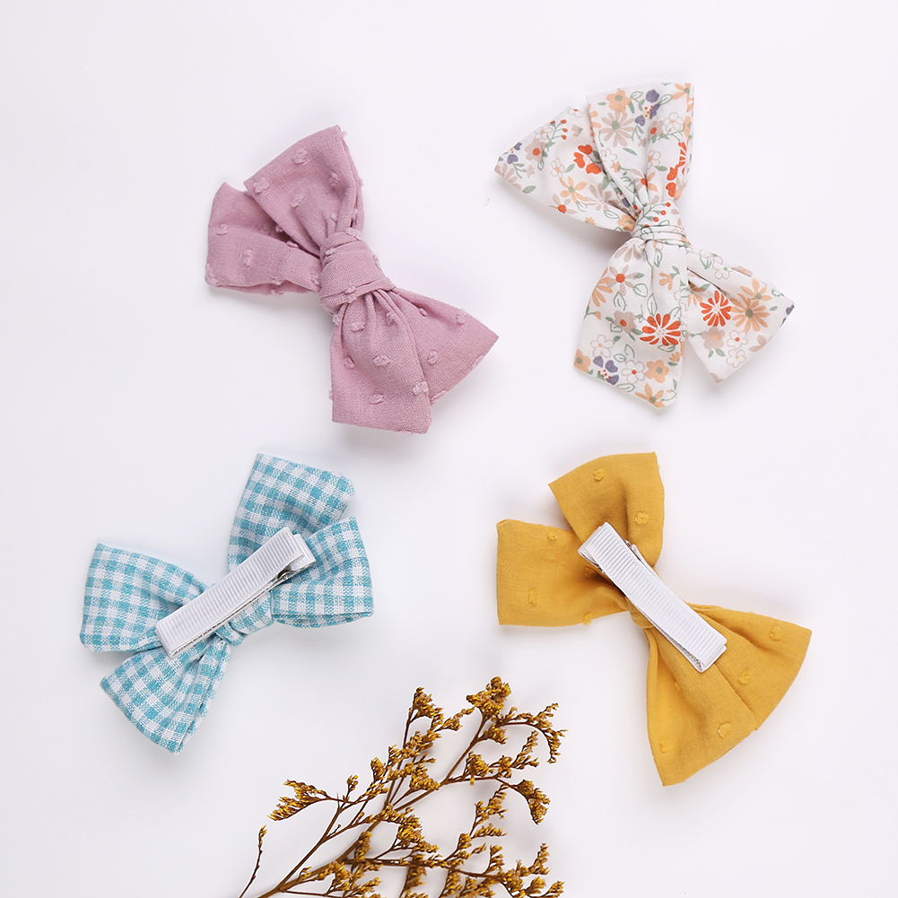 4 Cái/bộ Da Báo Chấm In Nơ Tóc Nơ Kẹp Bé Gái Ren Vải Lanh Cotton Barrettes An Toàn Kẹp Tóc Mũ Phụ Kiện