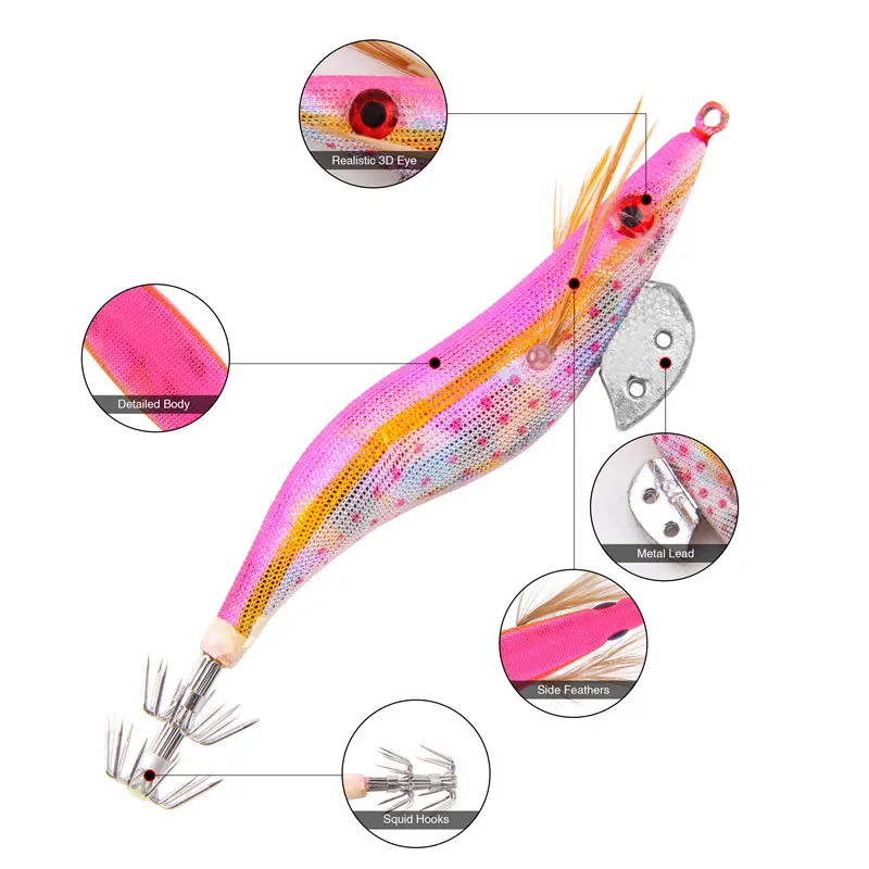 10 Chiếc 12G-20G Mực Mồi Gỗ Tôm Chì Jig Móc Câu Cá Bạch Tuộc Mồi Mực Nang Nhân Tạo Dạ Quang jigging Dụ Có Túi Đựng