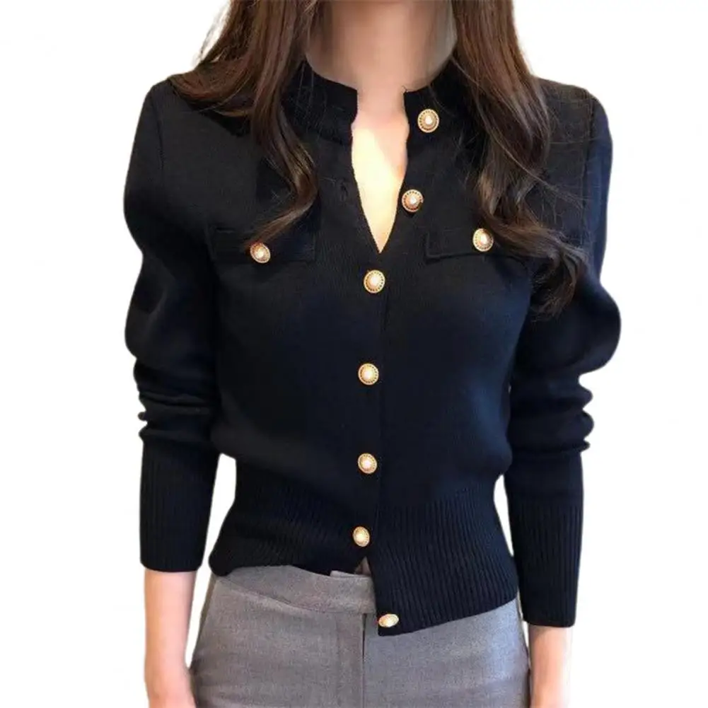Frauen Strickjacke Pullover Dekorative Taschen Faux Perle Tasten Gestrickte Mantel Kurze Einreiher Koreanische Dünne Chic Damen Tops