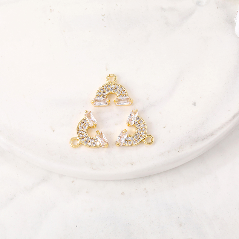 Pabrik Grosir Warna Emas Kuningan dan Zirkon Pelangi Jimat Liontin Kalung dan Gelang Anting Diy Aksesori Perhiasan