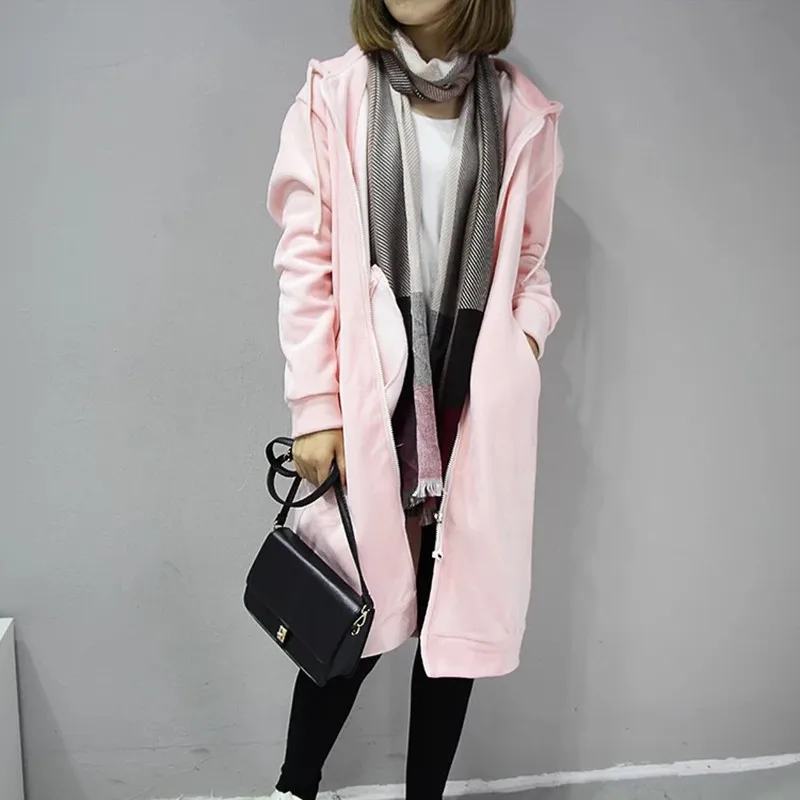Sudaderas gruesas y cálidas con capucha para mujer, abrigos básicos informales holgados, sudaderas largas de lana negra para mujer, otoño e invierno, 2021