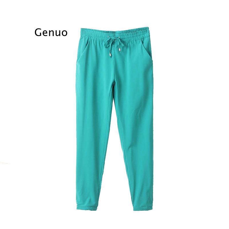 Celana panjang wanita musim semi, celana harem, celana wanita pinggang elastis tujuh warna, celana kasual renda, produk baru