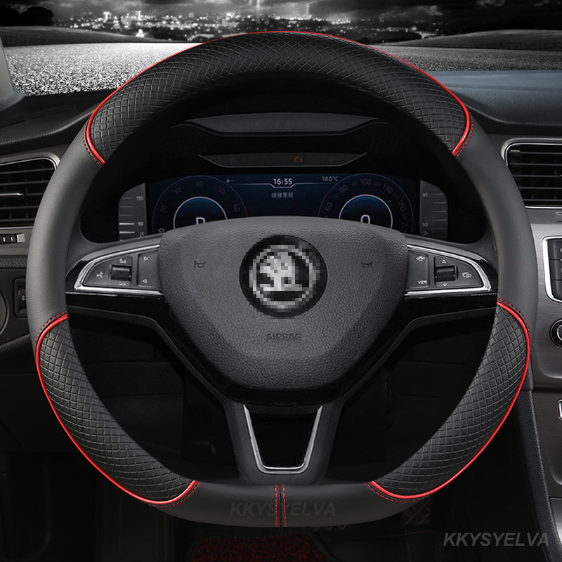 Penutup Roda Kemudi Mobil Kulit Microfiber untuk Skoda Fabia 1 2 Octavia 1 2 3 A3 A5 Yeti Roomster Aksesori Mobil Super