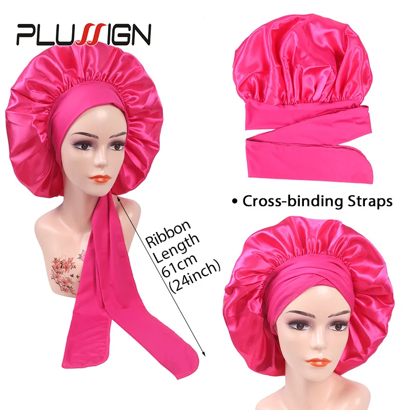Bonnet de cetim com linha de gravata para mulheres, boné de sono noturno, turbante de chuveiro, unisex, cuidados com os cabelos, preto, rosa, novo