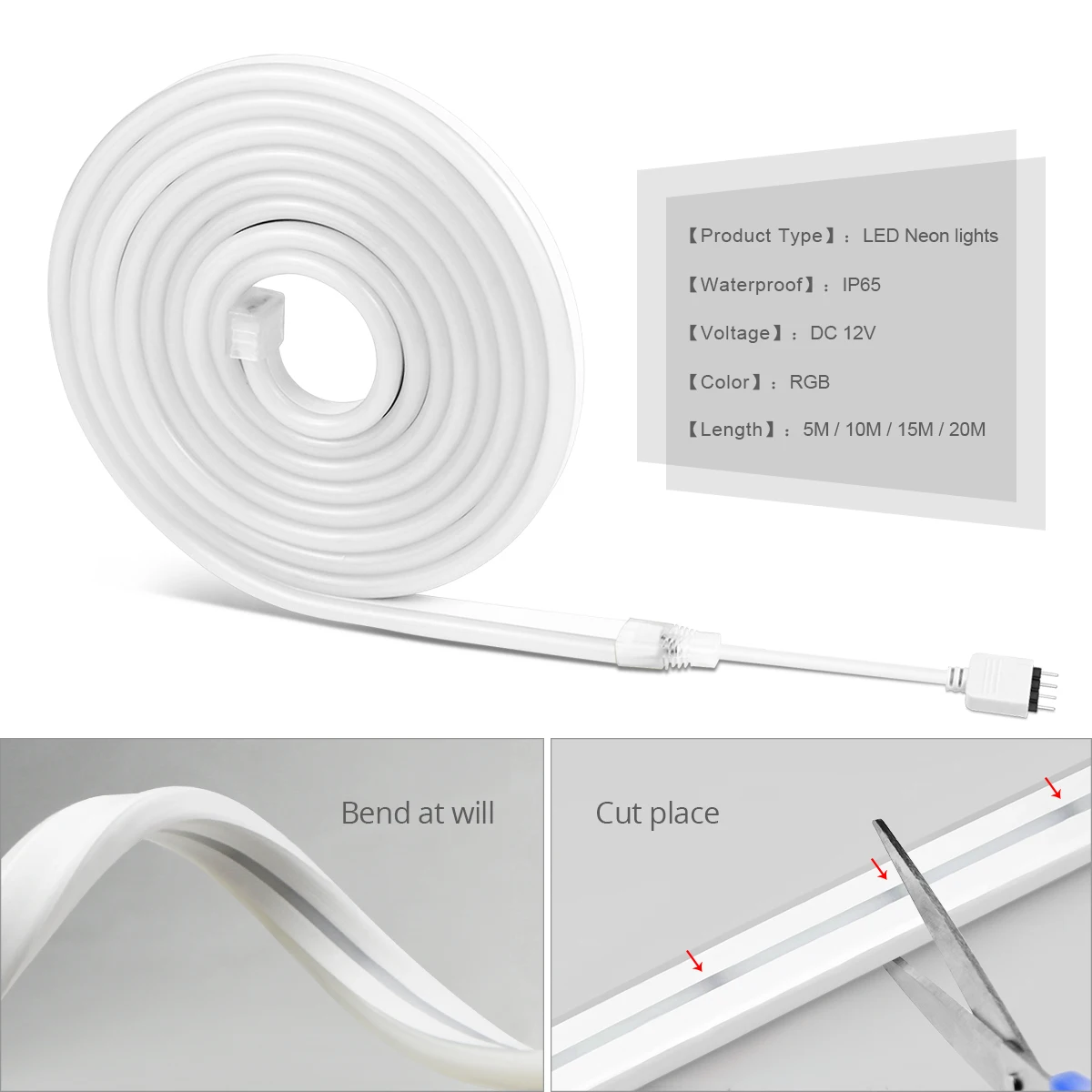Tuya Smart Life WiFi LED Neon Light Strip 12V LED Strip RGB ป้ายนีออนเทปตกแต่ง Alexa Google Home ซิลิกาเจลพร้อมคลิป