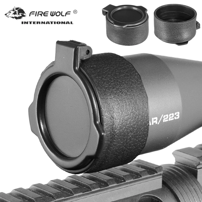Accesorios de caza de lobo de fuego ar15, cubierta de alcance de Rifle, tapa de cubierta de lente de resorte de giro rápido para caza, accesorios de pistola de mira óptica