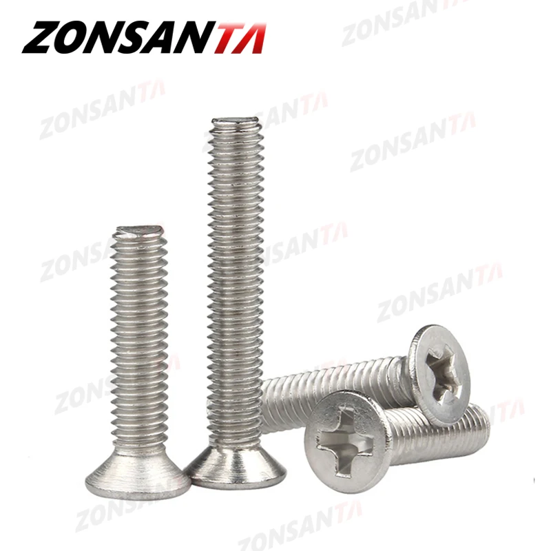 ZONSANTA M1.6 M2 M2.5 M3 M4 M5 M6 Mini Micro Nhỏ 304 Chữ Thập Bằng Thép Không Gỉ Phillips Phẳng Bu Lông Countersunk Đầu đồ Nội Thất Vít
