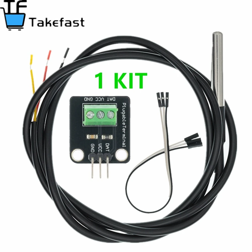 DS18B20 온도 센서 모듈 키트 방수 100CM 디지털 센서 케이블 Arduino 용 스테인레스 스틸 프로브 터미널 어댑터