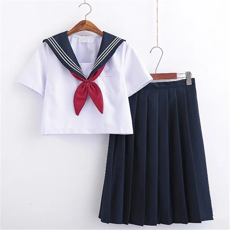 สีขาวชุดนักเรียนญี่ปุ่น Class Navy Sailor โรงเรียนเครื่องแบบนักเรียนเสื้อผ้าสําหรับสาวอะนิเมะ COS กะลาสี Navy ชุด