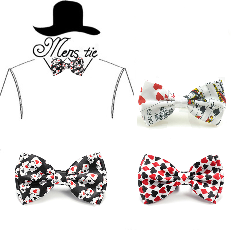 Muszki dla mężczyzn moda karty do gry/Poker czerwony czarny smoking sukienka Bowtie Party formalny prezent koszule ślubne krawat Drop Shipping