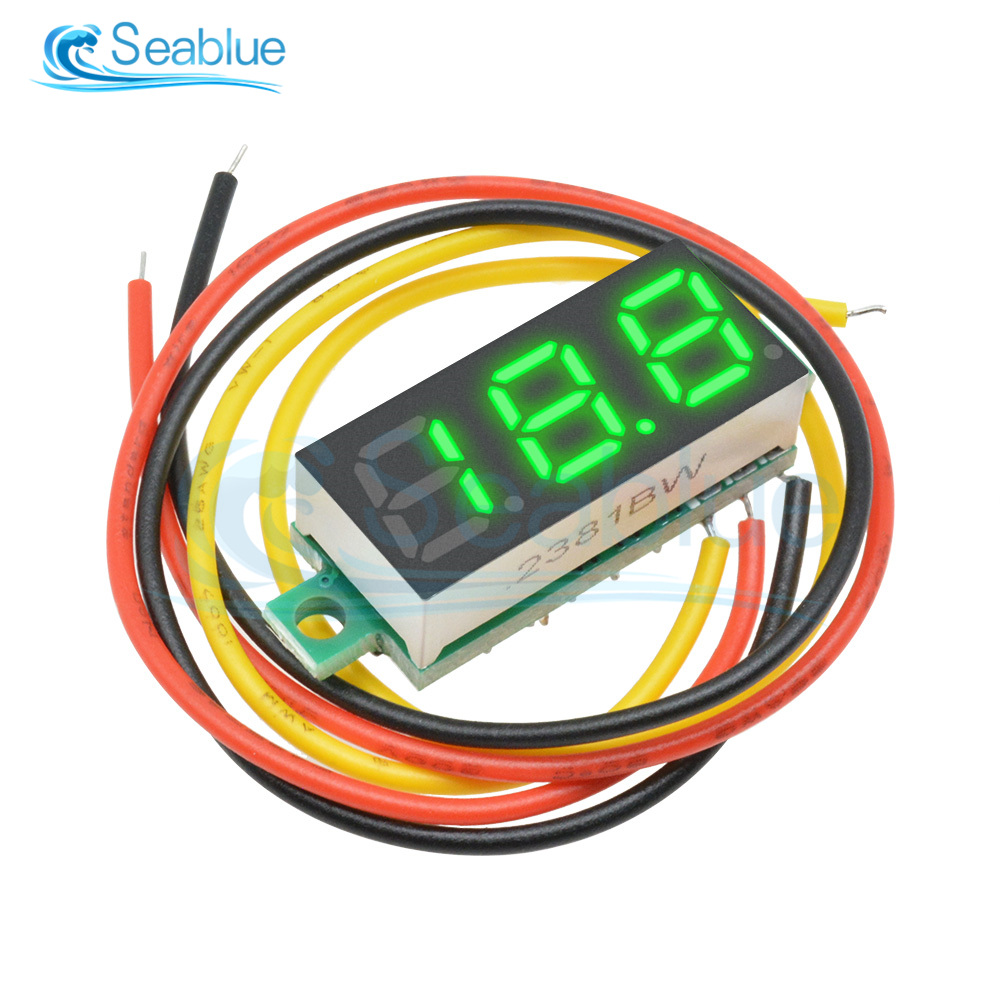 Voltímetro Digital LED CC de 0,28 pulgadas, medidor de voltaje de 0-100V, Detector de voltaje de energía móvil para coche, 12V, rojo, verde y azul, 5 uds.