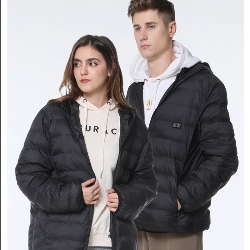 Casacos de aquecimento USB para mulheres, Jaqueta acolchoada, Termostato inteligente, Encapuzado, Roupa aquecida, Quente, Inverno