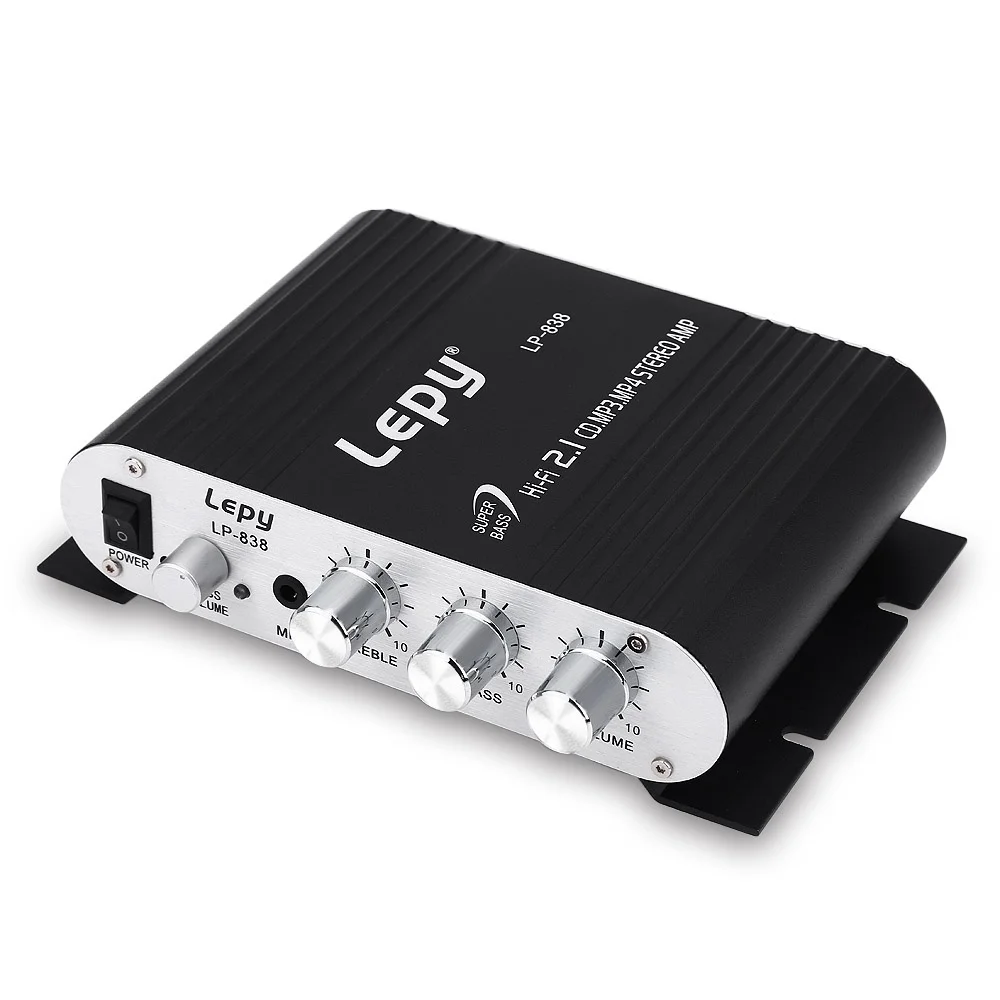 Mit 12V3A Strom + Audiokabel Lepy LP-838 MINI Digital Hi-Fi Auto-Leistungsverstärker 2.1CH Digital Subwoofer Stereo BASS Audio Player