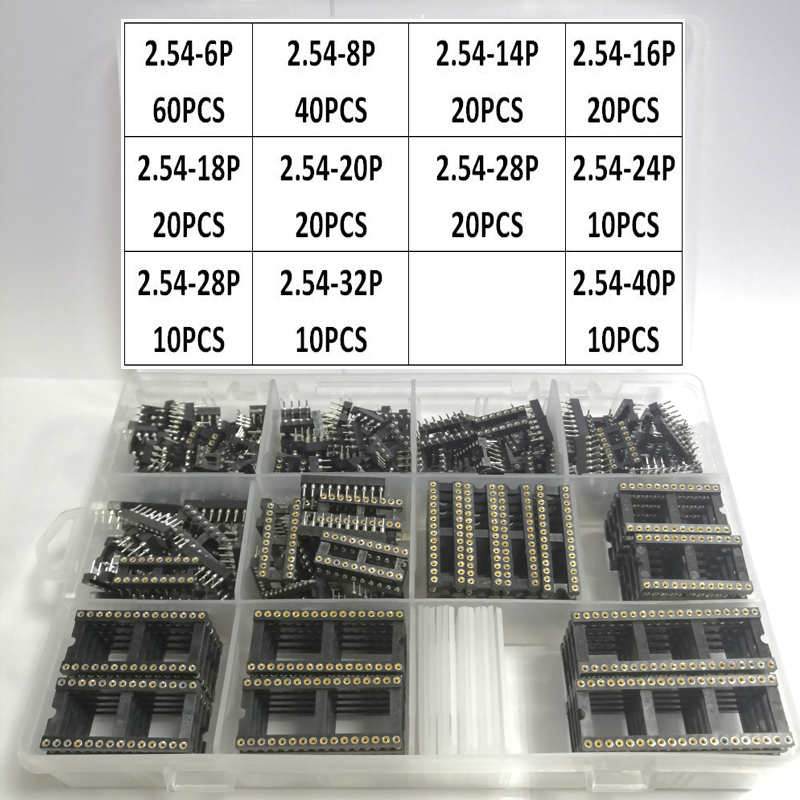 240PCS Runde Loch Ic Buchse Kit Stecker DIP 6 8 14 16 18 20 24 28 32 40 Pin steckdosen DIP6 DIP8 DIP14 DIP16 DIP18 DIP20 DIP28