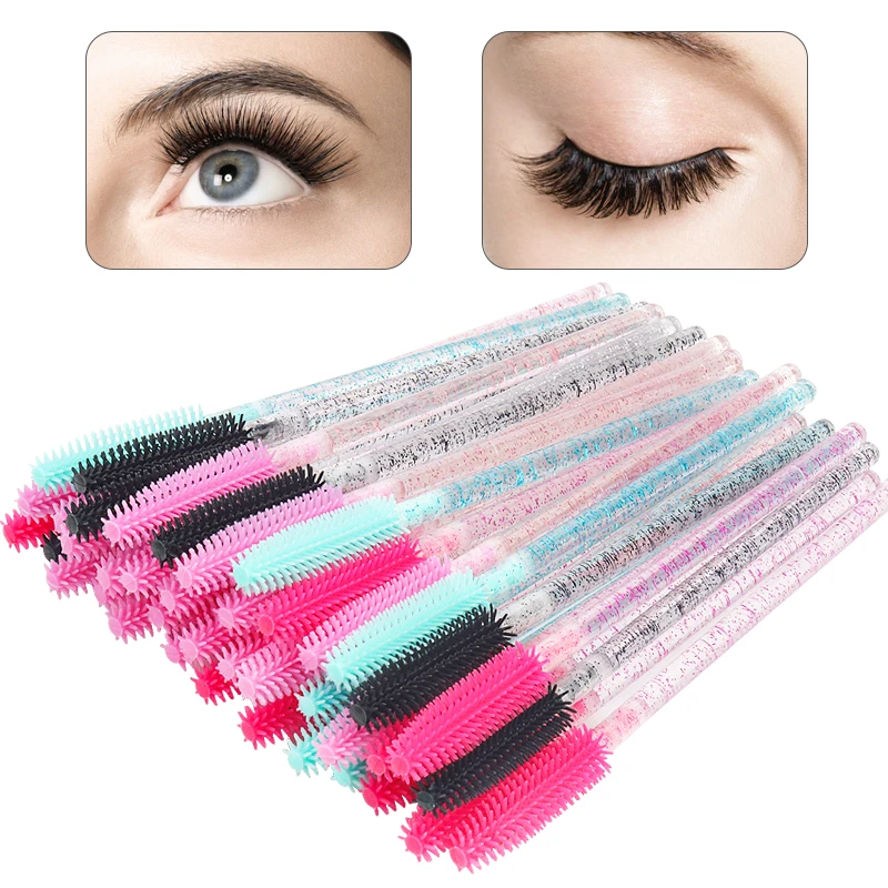 Bộ 50 Silicone Pha Lê Mascara Hoa Dây Applicator Dùng Một Lần Kim Cương Mi Bàn Chải Lược Cho Phụ Nữ Làm Đẹp Cọ Trang Điểm Dụng Cụ