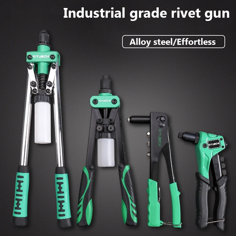 Arma de rebite conjunto manual resistente arma de rebite 8-17 Polegada ferramenta de rebite automática, com 4 tamanhos de cabeça de rebite ferramenta de rebite de uma mão